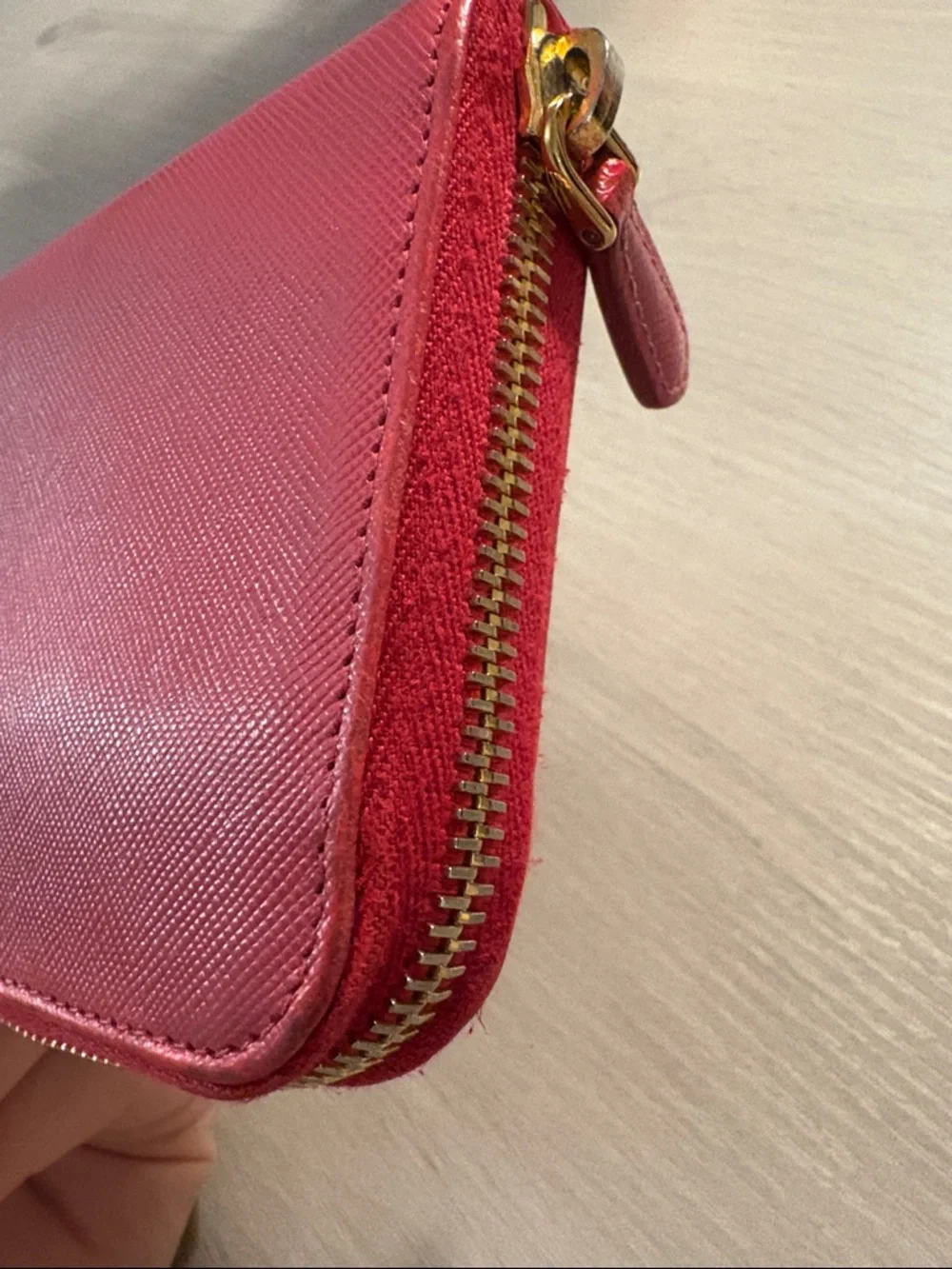 Prada Red Zip-Around Saffiano‎ Leather Wallet